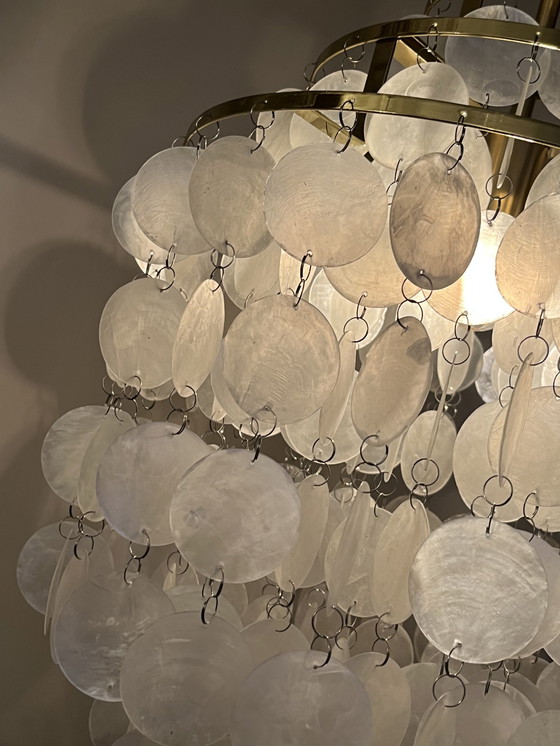 Image 1 of Set de 2 lampes capiz shell lampes suspendues monture opaline or