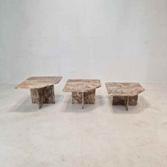 Image 1 of Ensemble de 3 tables basses vintage en marbre, Italie 1970