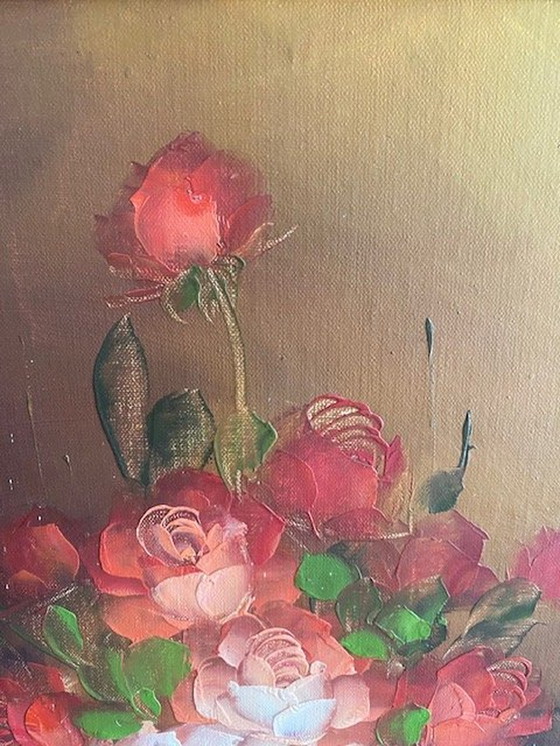 Image 1 of Bouquet de roses dans un vase vert