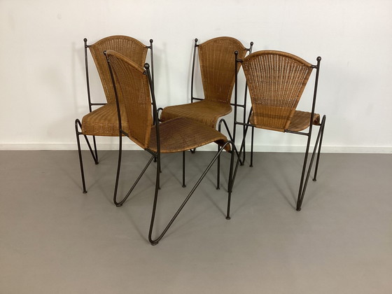 Image 1 of 4 Chaises Vintage Frederick Weinberg style Wicker tressé Sixties