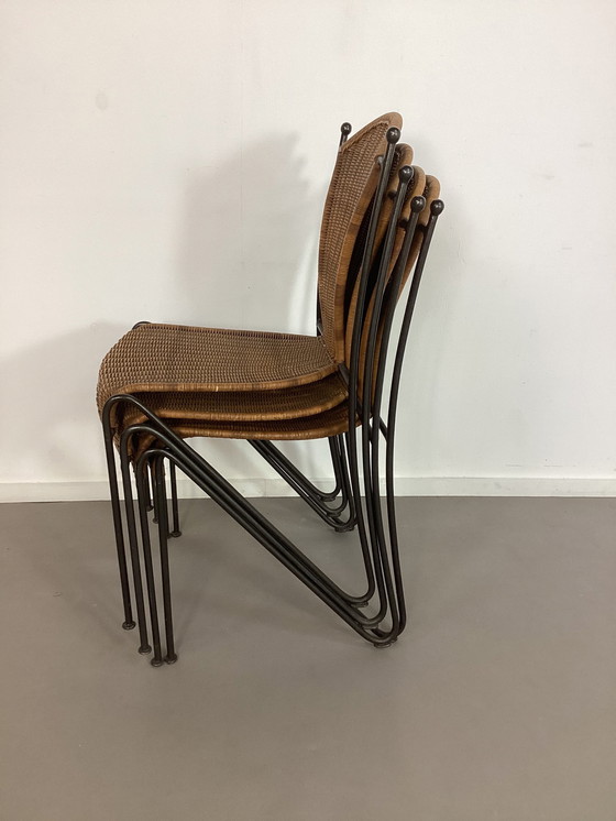 Image 1 of 4 Chaises Vintage Frederick Weinberg style Wicker tressé Sixties