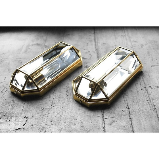 Image 1 of Paire d'appliques géométriques en verre et laiton, Italie 1970