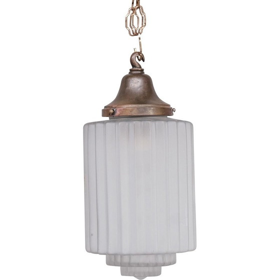Image 1 of Lampe suspendue vintage en laiton et verre, France années 1930