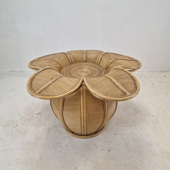 Image 1 of Base de table de salle à manger vintage en rotin et bambou, 1980