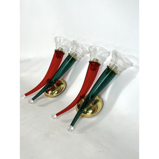 Image 1 of Paire d'appliques vintage en verre et laque par Giuseppe Righetto pour VeArt, Italie 1970
