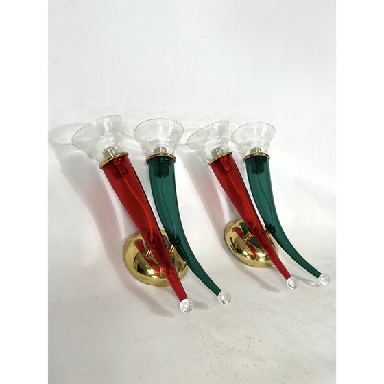 Image 1 of Paire d'appliques vintage en verre et laque par Giuseppe Righetto pour VeArt, Italie 1970