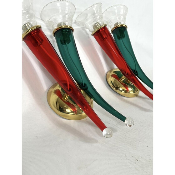 Image 1 of Paire d'appliques vintage en verre et laque par Giuseppe Righetto pour VeArt, Italie 1970