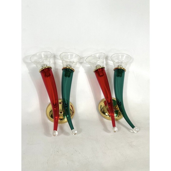 Image 1 of Paire d'appliques vintage en verre et laque par Giuseppe Righetto pour VeArt, Italie 1970