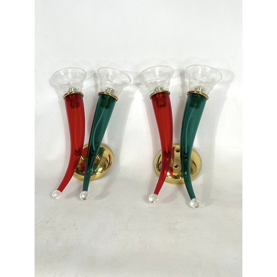 Image 1 of Paire d'appliques vintage en verre et laque par Giuseppe Righetto pour VeArt, Italie 1970