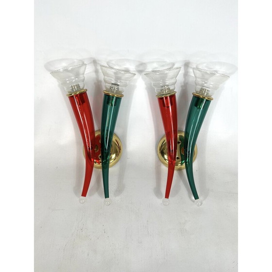 Image 1 of Paire d'appliques vintage en verre et laque par Giuseppe Righetto pour VeArt, Italie 1970