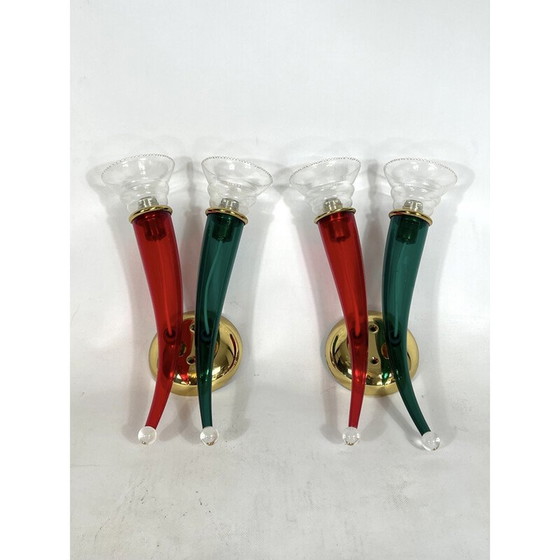 Image 1 of Paire d'appliques vintage en verre et laque par Giuseppe Righetto pour VeArt, Italie 1970