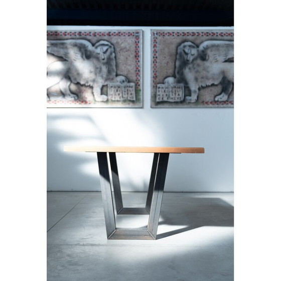 Image 1 of Table de salle à manger vintage fabriquée à la main avec plateau en sapin brossé, 2020