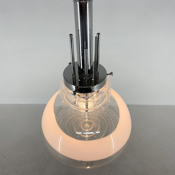 Image 1 of Lampe suspendue vintage en verre de Murano et chrome par Mazzega, Italie années 1960