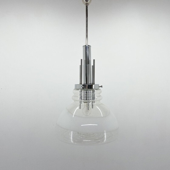 Image 1 of Lampe suspendue vintage en verre de Murano et chrome par Mazzega, Italie années 1960