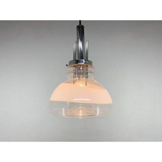 Image 1 of Lampe suspendue vintage en verre de Murano et chrome par Mazzega, Italie années 1960