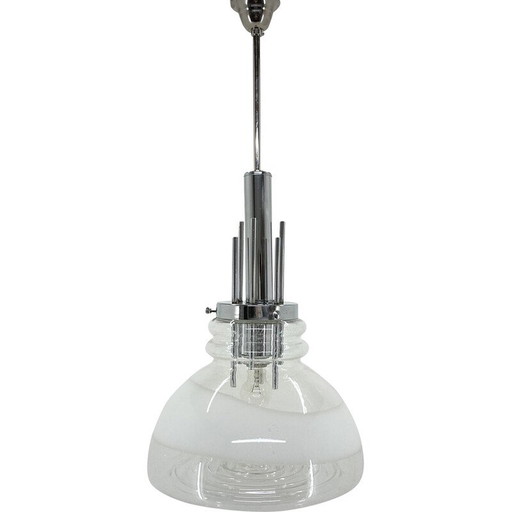 Lampe suspendue vintage en verre de Murano et chrome par Mazzega, Italie années 1960
