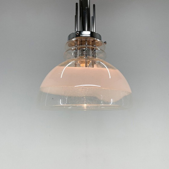 Image 1 of Lampe suspendue vintage en verre de Murano et chrome par Mazzega, Italie années 1960