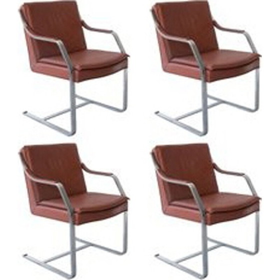 Image 1 of Ensemble de 4 fauteuils vintage en cuir brun camel par Rudolf Bernd Glatzel pour Walter Knoll, 1970