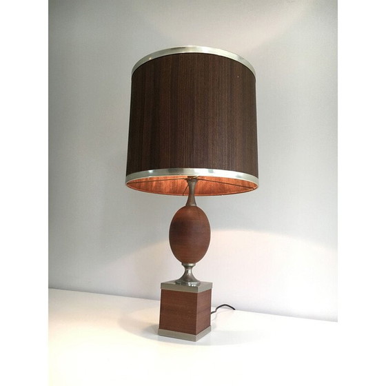 Image 1 of Lampe œuf vintage en bois et acier brossé, 1970