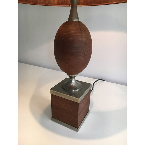Image 1 of Lampe œuf vintage en bois et acier brossé, 1970