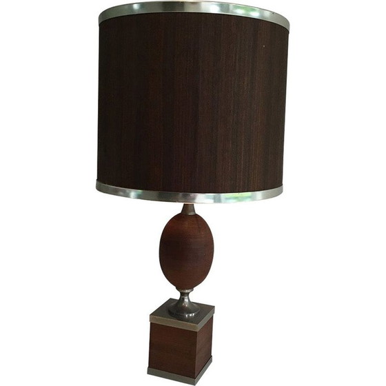 Image 1 of Lampe œuf vintage en bois et acier brossé, 1970