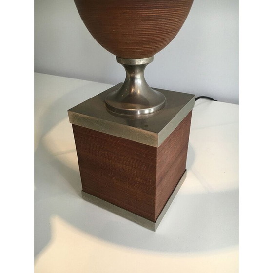 Image 1 of Lampe œuf vintage en bois et acier brossé, 1970