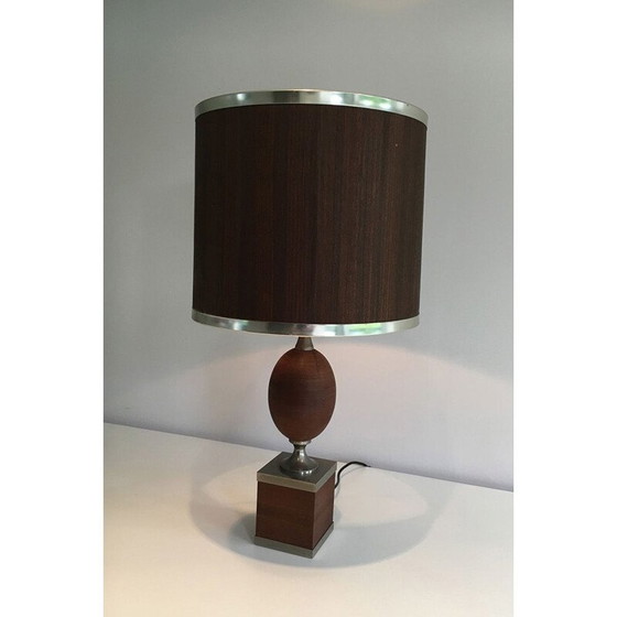 Image 1 of Lampe œuf vintage en bois et acier brossé, 1970