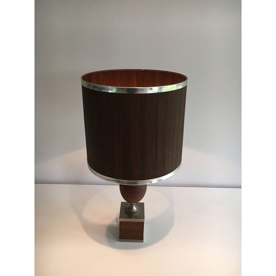 Image 1 of Lampe œuf vintage en bois et acier brossé, 1970