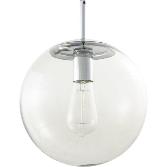 Image 1 of Lampe suspendue vintage en verre et métal chromé, 1960