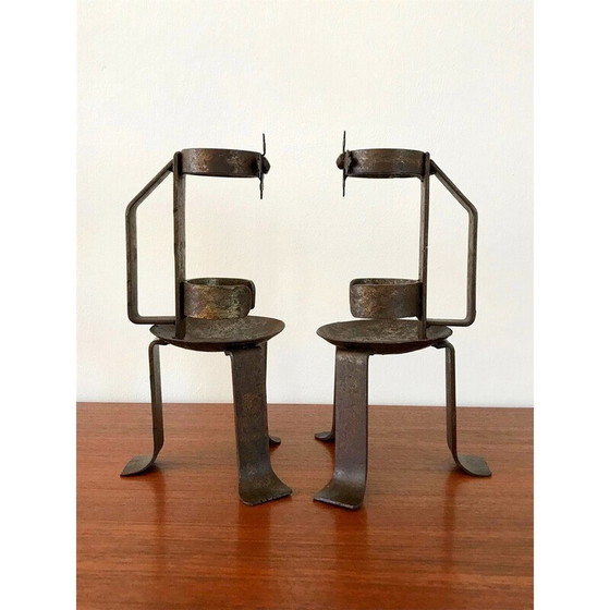Image 1 of Paire de chandeliers vintage Popular Art en fer forgé, 1970