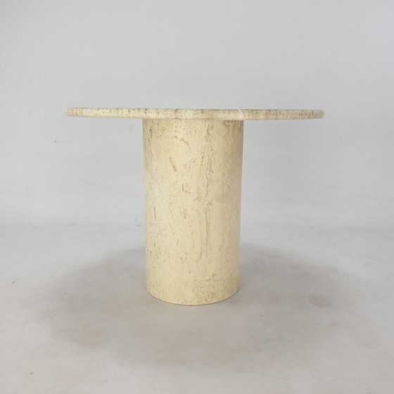Image 1 of Table basse vintage en travertin faite à la main, Italie 1980