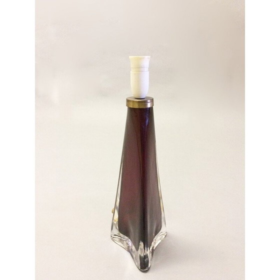 Image 1 of Lampe de table triangulaire vintage en verre rouge et transparent par Carl Fagerlund pour Orrefors, 1960