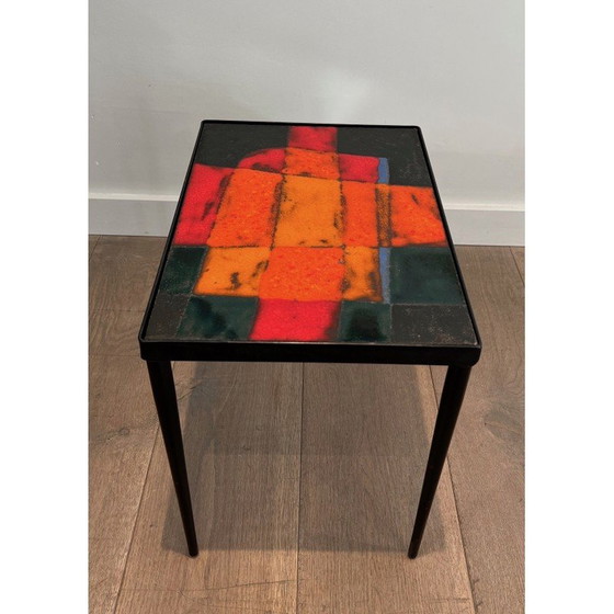 Image 1 of Table vintage en métal laqué et céramique, France 1950