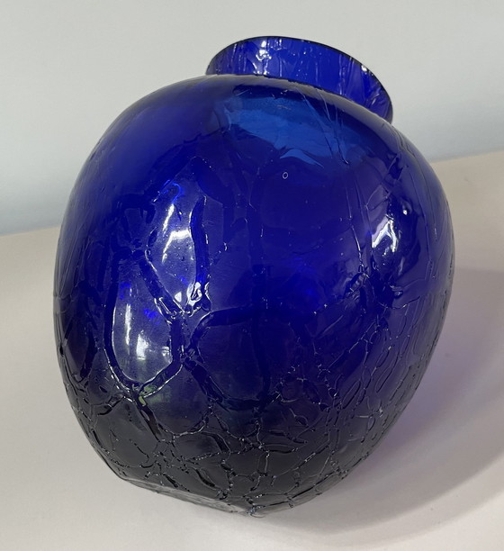 Image 1 of Vase en verre Craquele bleu