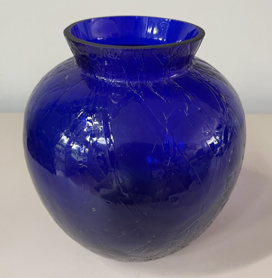 Image 1 of Vase en verre Craquele bleu