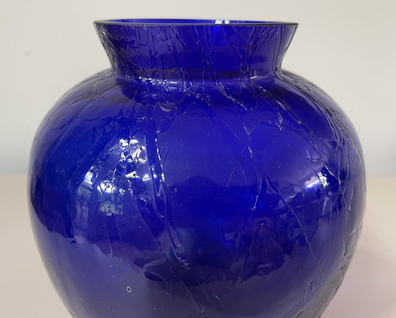 Image 1 of Vase en verre Craquele bleu