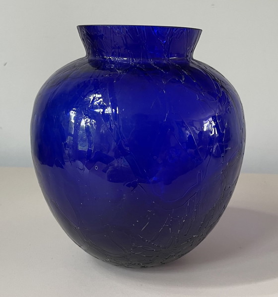 Image 1 of Vase en verre Craquele bleu