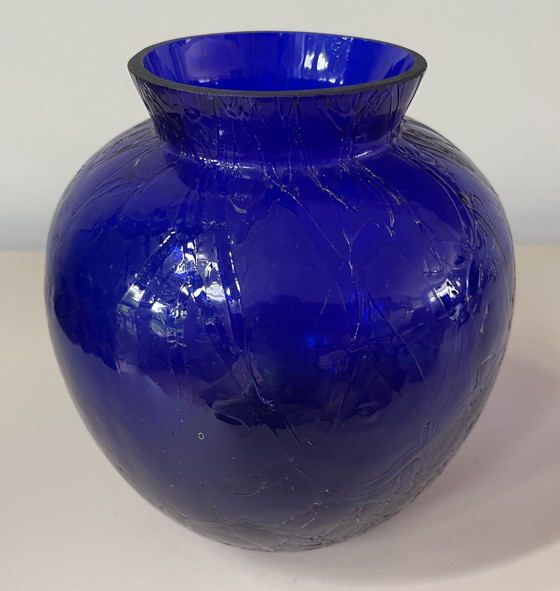 Image 1 of Vase en verre Craquele bleu