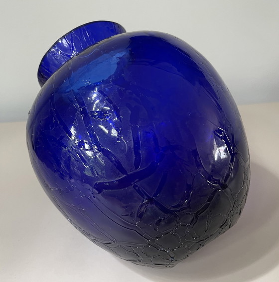 Image 1 of Vase en verre Craquele bleu