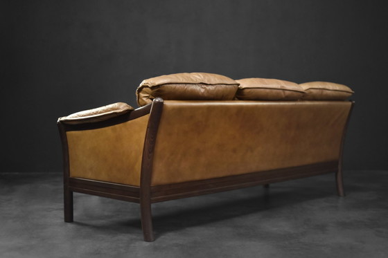 Image 1 of Canapé 3 places en cuir cognac vintage Mid Century Danish Modern, 1960S