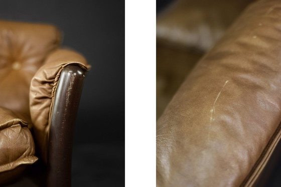 Image 1 of Canapé 3 places en cuir cognac vintage Mid Century Danish Modern, 1960S