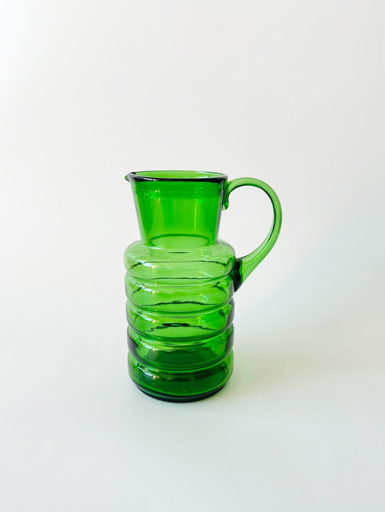 Image 1 of Verres Vintage Et Carafe Set, 6-Pièces, Vert Service à boire En Verre, Bubble-Glass