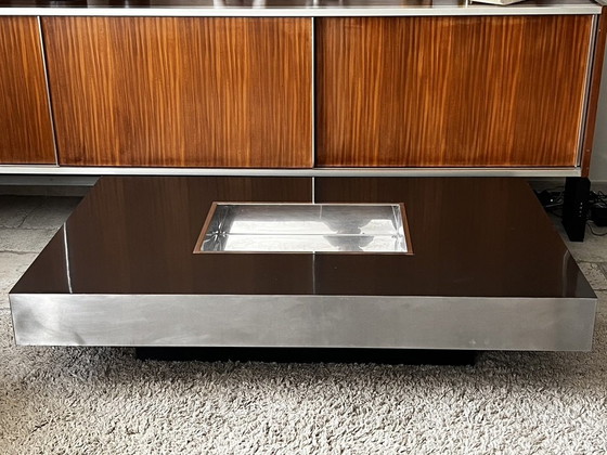 Image 1 of Table Basse en Bois, Mélaminé et Inox, Design Italien 1970