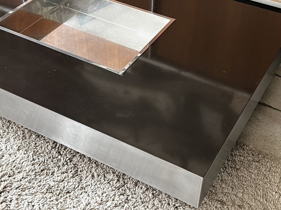 Image 1 of Table Basse en Bois, Mélaminé et Inox, Design Italien 1970