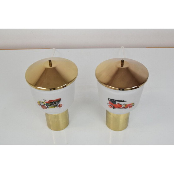 Image 1 of Paire de lampes vintage en verre et laiton par Kamenicky Senov, Tchécoslovaquie 1970