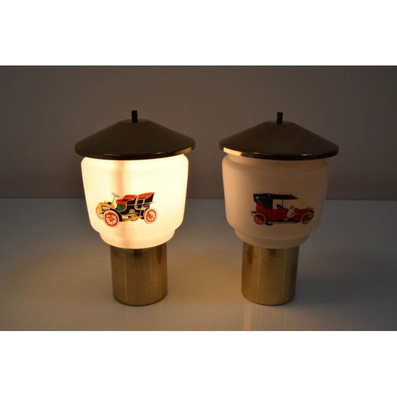 Image 1 of Paire de lampes vintage en verre et laiton par Kamenicky Senov, Tchécoslovaquie 1970