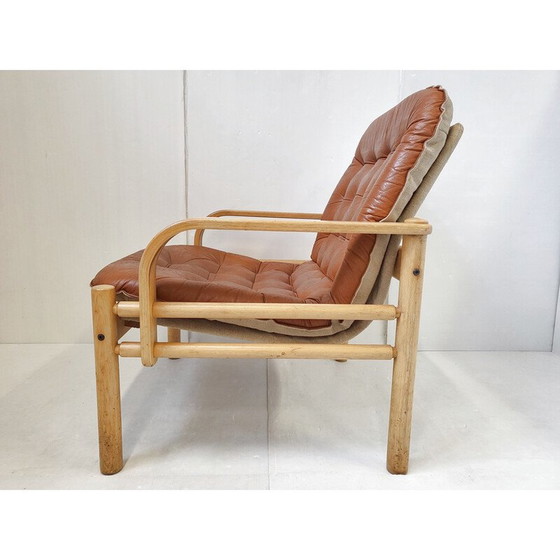 Image 1 of Fauteuil scandinave vintage en cuir et bois de hêtre, 1960
