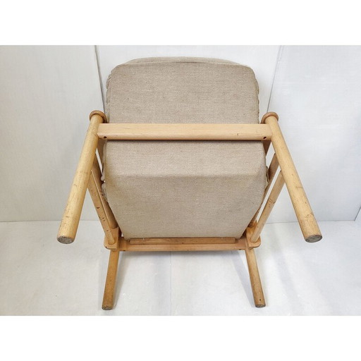 Fauteuil scandinave vintage en cuir et bois de hêtre, 1960