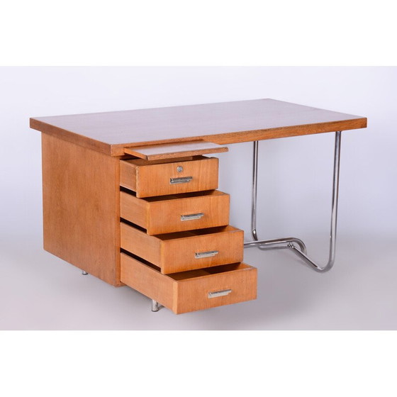 Image 1 of Paire de bureaux vintage en chêne et acier chromé par Hynek Gottwald, Tchécoslovaquie 1930
