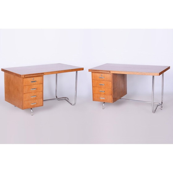 Image 1 of Paire de bureaux vintage en chêne et acier chromé par Hynek Gottwald, Tchécoslovaquie 1930
